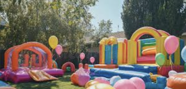 Party rentals games set up at an outdoor event in Florida